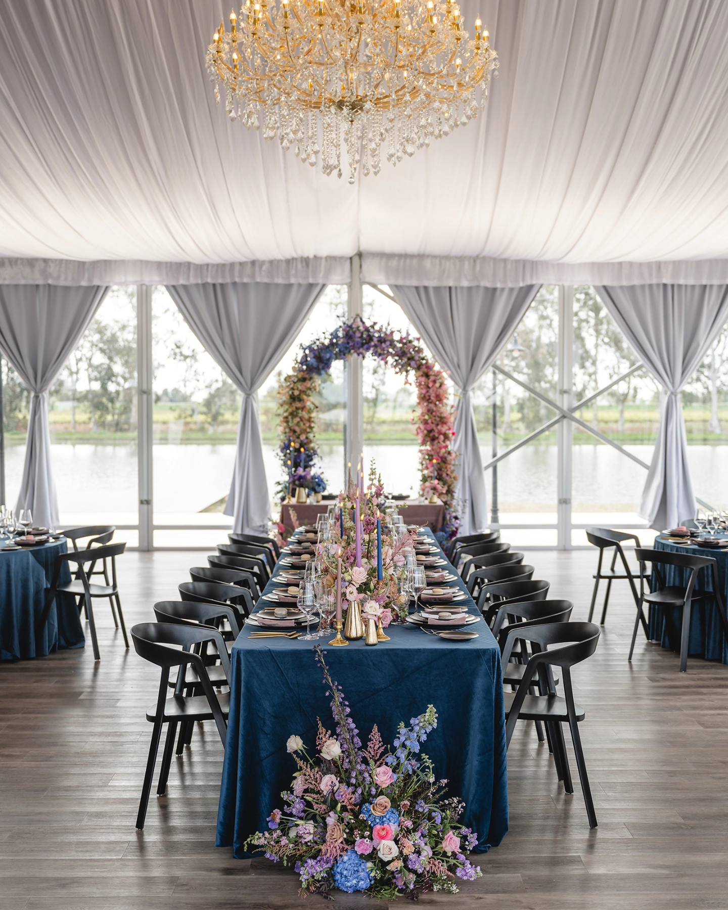 blue and pink wedding flowers